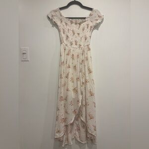 Hollister Smocked Off-Shoulder Floral Midi Dress XS Cream Lined